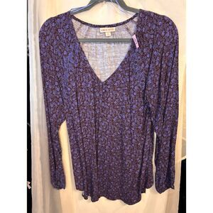 514 Knox Rose Purple Floral Boho Blouse – Long Sleeve Relaxed Fit Top